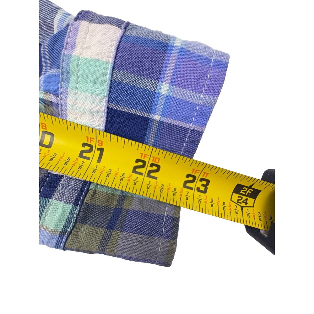 LL Bean Madras Patchwork Plaid Shirt Petite Roll Tab Sleeve Cottage MP - Picture 14 of 16